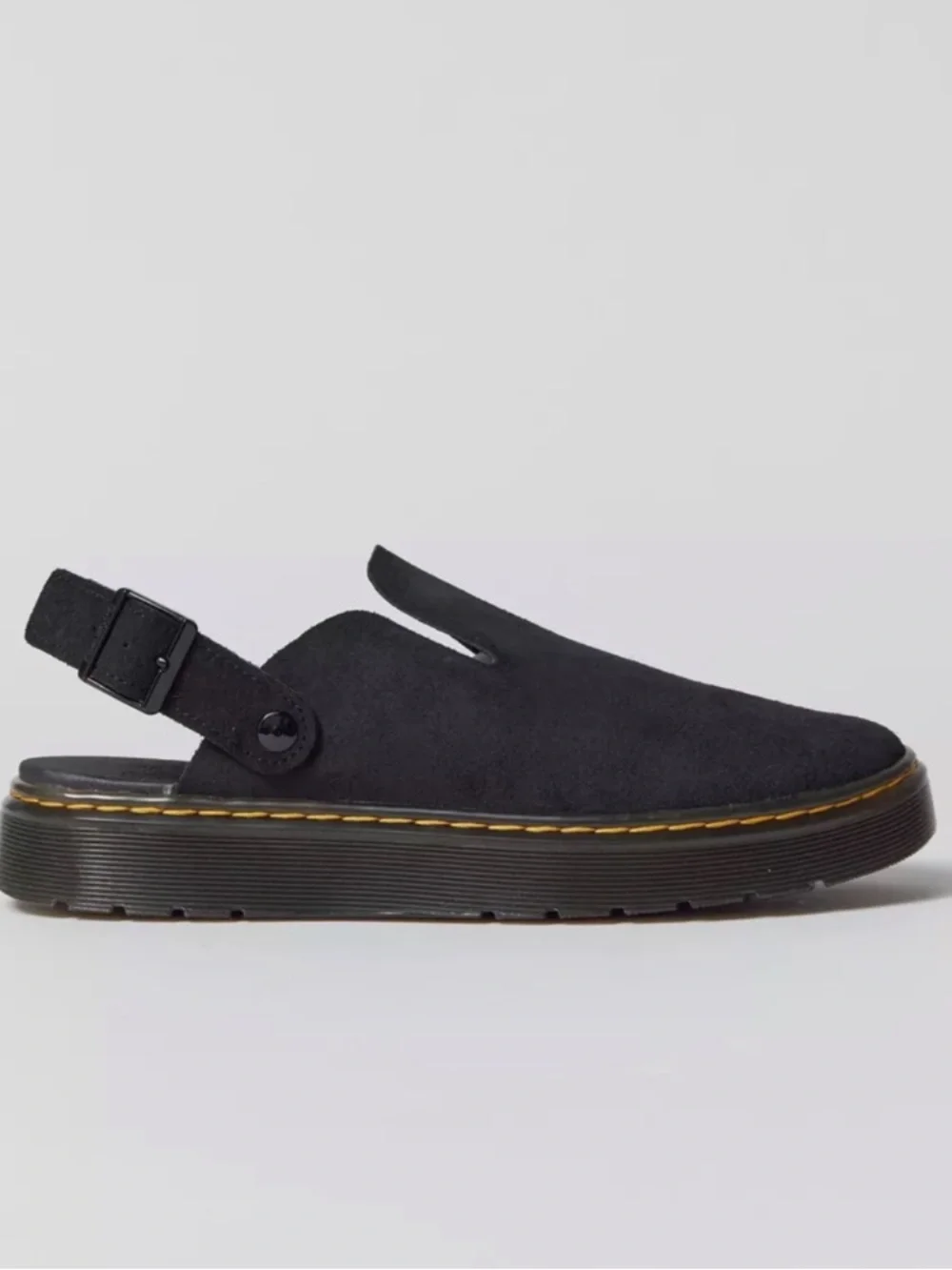 Dr. Martens Black Suede Carlson Mule Clogs w Buckle Strap | US Men’s 10